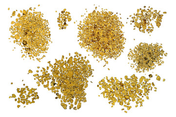 Plank of heap of gold alluvial gold flakes