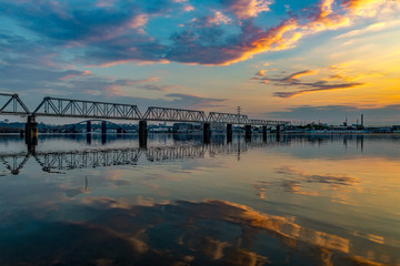 Railway bridge at sunset