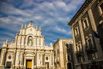 Fototapeta na wymiar Catania cathedral facade with baroque architecture building