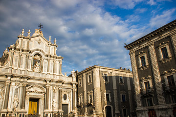 Fototapeta na wymiar Catania cathedral front view with baroque architecture building