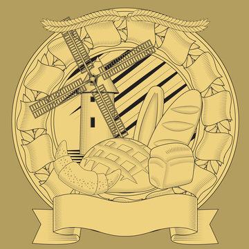 bread mill grain coat of arms. vector image.