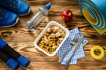 unchbox with hot healthy food on the table