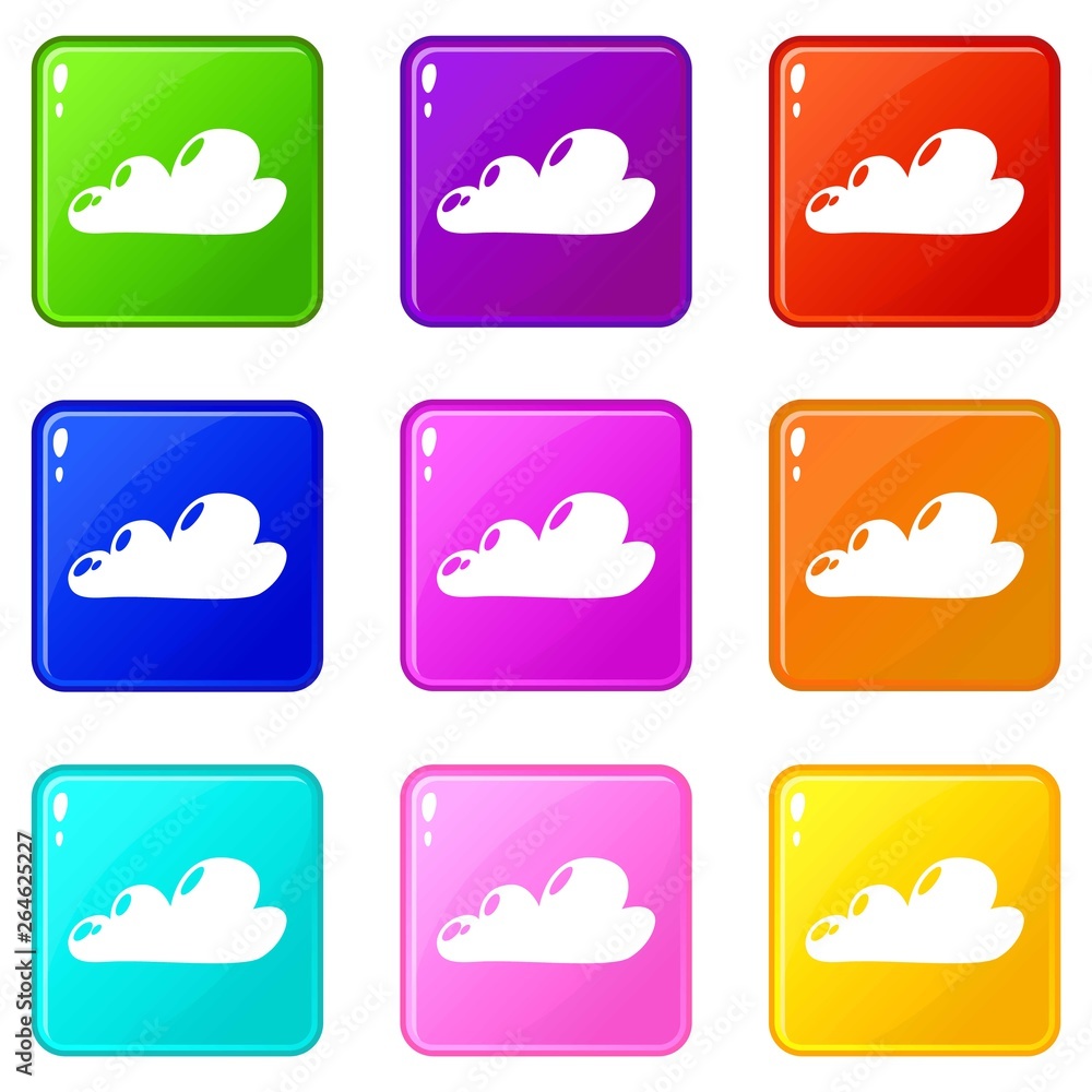Poster internet cloud icons set 9 color collection isolated on white for any design