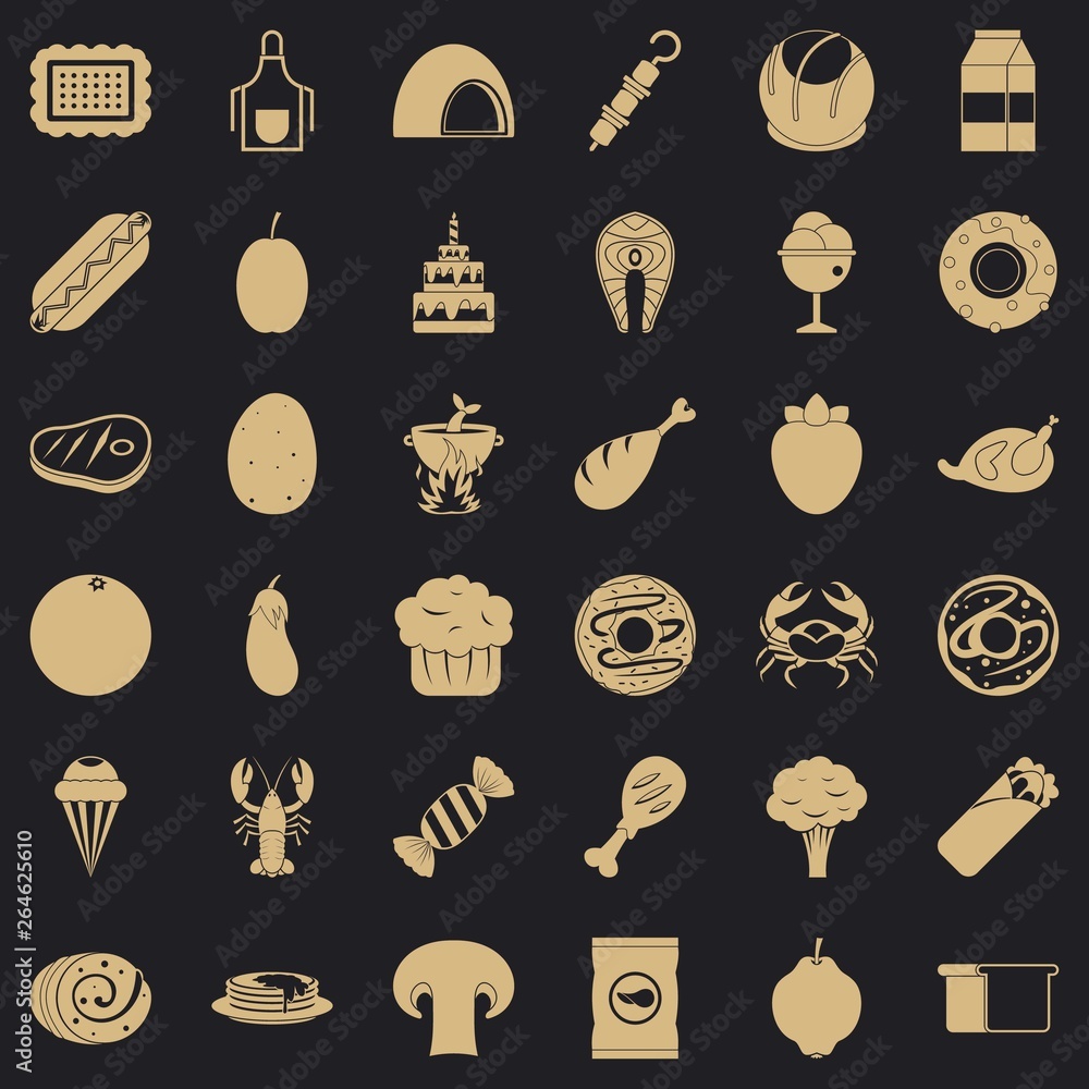 Poster chicken icons set. simple style of 36 chicken vector icons for web for any design