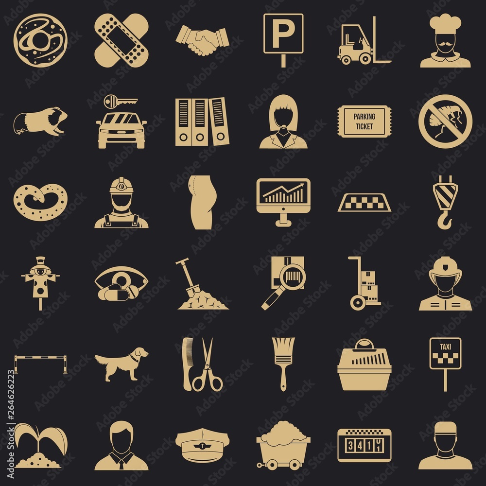 Aufkleber favorite work icons set. simple style of 36 favorite work vector icons for web for any design