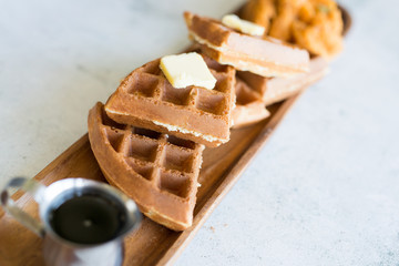 Chicken and Waffle Slices on White Background