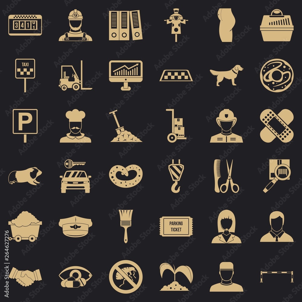 Aufkleber parking place icons set. simple style of 36 parking place vector icons for web for any design