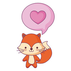 cute fox animal and speech bubble with heart