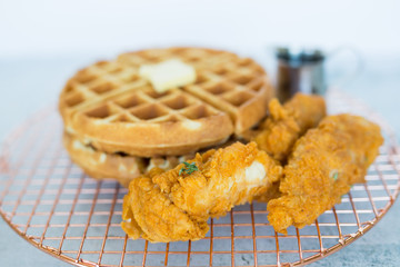 Fototapeta na wymiar Chicken and Waffle Closeup 