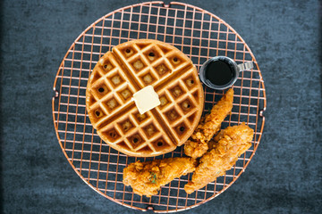 Chicken and Waffles on Dark Background