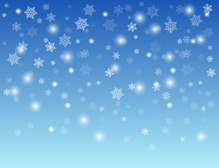 Naklejka na ściany i meble Abstract blue winter background with white snowflakes