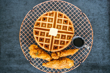 Chicken and Waffles on Dark Background