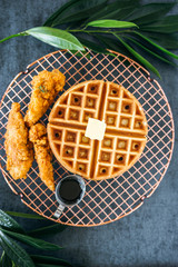 Chicken and Waffles with Butter and Syrup