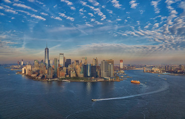 Aerial view of Manhattan skyline and financial district