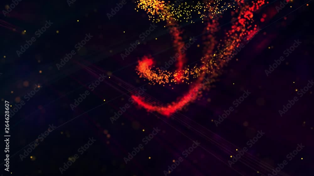 Wall mural animation of red stardust rays creating a symmetrical movement in space, ending with a spiral and a 
