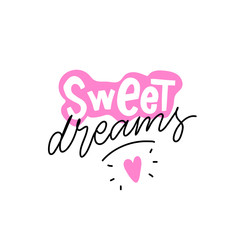 Fototapeta na wymiar Kids lettering slogan sweet dreams for print, decor. Baby illustration.