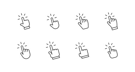 Naklejka premium Hand clicking icon set. Finger click pointer.