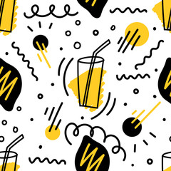 Seamless pattern with lemon and lemonade for print, textile. Seasonal summer background with fresh drink.