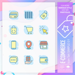 E-commerce icon set with simple style for shopping symbol. Business icon bundle can use for website, app, UI, infographic, print template and presentation.