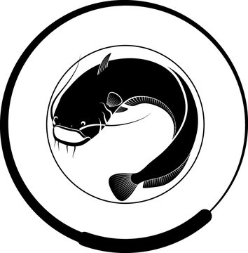 recommend clip art: fishing badge with catfish and fishing rod