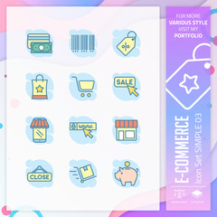 E-commerce icon set with simple style for shopping symbol. Business icon bundle can use for website, app, UI, infographic, print template and presentation.