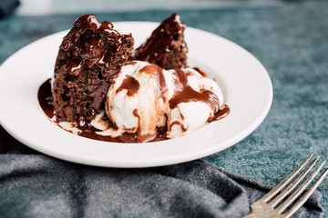 Chocolate Brownie with Vanilla Ice Cream and Hot Fudge