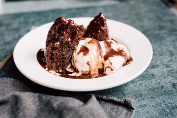 Chocolate Brownie with Vanilla Ice Cream and Hot Fudge