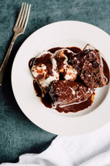 Chocolate Brownie with Vanilla Ice Cream and Hot Fudge