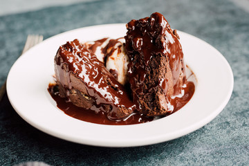 Chocolate Brownie with Vanilla Ice Cream and Hot Fudge