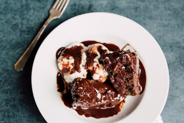 Chocolate Brownie with Vanilla Ice Cream and Hot Fudge