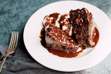 Chocolate Brownie with Vanilla Ice Cream and Hot Fudge
