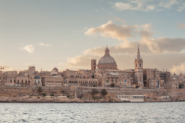 Fototapeta na wymiar View at Valletta, Malta from Sliema seashore.