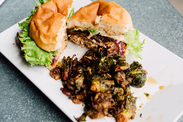 Burger with Fried Brussel Sprouts