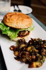 Fried Brussel Sprouts and Burger