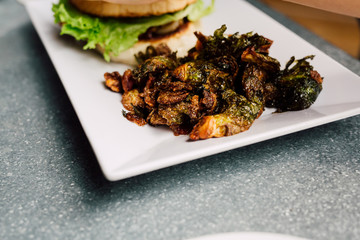 Fried Brussel Sprouts and Burger
