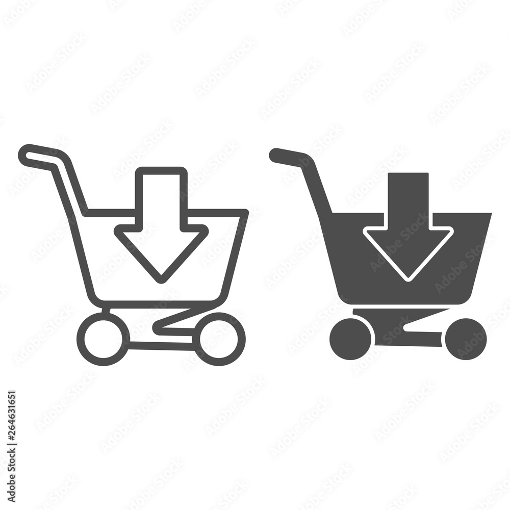Poster add to shopping cart line and glyph icon. market trolley vector illustration isolated on white. cart