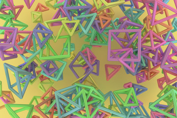 Bunch of triangle or square, flying, inter-locked, for design texture & background. 3D rendering.