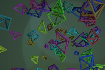 Bunch of triangle or square, flying, inter-locked, for design texture & background. 3D rendering.