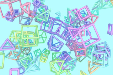 Abstract concepture geometric, bunch of triangle or square flying, inter-locked. Wallpaper for graphic design. 3D render.