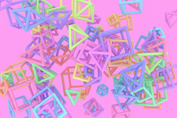 Bunch of triangle or square, flying, inter-locked, for design texture & background. 3D rendering.