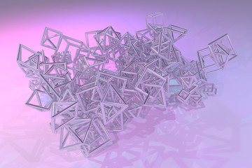 Bunch of triangle or square, flying, inter-locked, for design texture & background. 3D rendering.