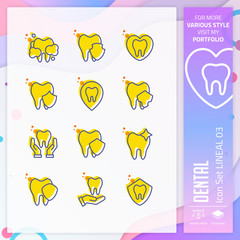 Dental icon set with lineal style for dental clinic. Healthcare icon bundle can use for website, app, UI, infographic, print template and presentation.