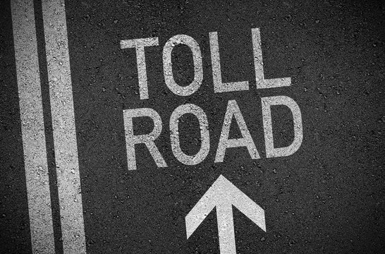 Black and white Illustration of asphalt with arrow and toll road