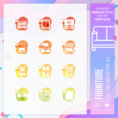 Furniture icon set with glyph style for furniture store. Business icon bundle can use for website, app, UI, infographic, print template and presentation.