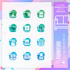 Furniture icon set with glyph style for furniture store. Business icon bundle can use for website, app, UI, infographic, print template and presentation.
