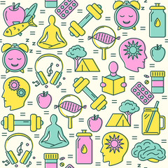 Biohacking concept seamless pattern in colored line style