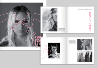 Minimalist Portfolio Layout with Pink Illustrative Elements
