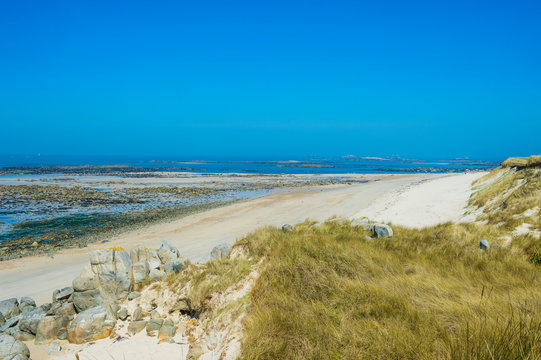 United Kingdom, Channel islands, Herm, overlook over a sand beach at the north coast
