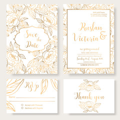 Obraz na płótnie Canvas Wedding invitation template with golden decorative elements