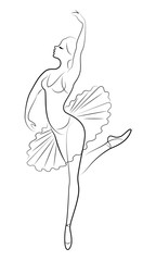 Naklejka premium Silhouette of a cute lady, she is dancing ballet. The girl has a beautiful figure. Woman ballerina. Vector illustration.